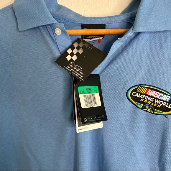 NWT Nike Golf Dri Fit Blue Nascar Camping World Series Pique II Polo Size XL - Picture 5 of 10